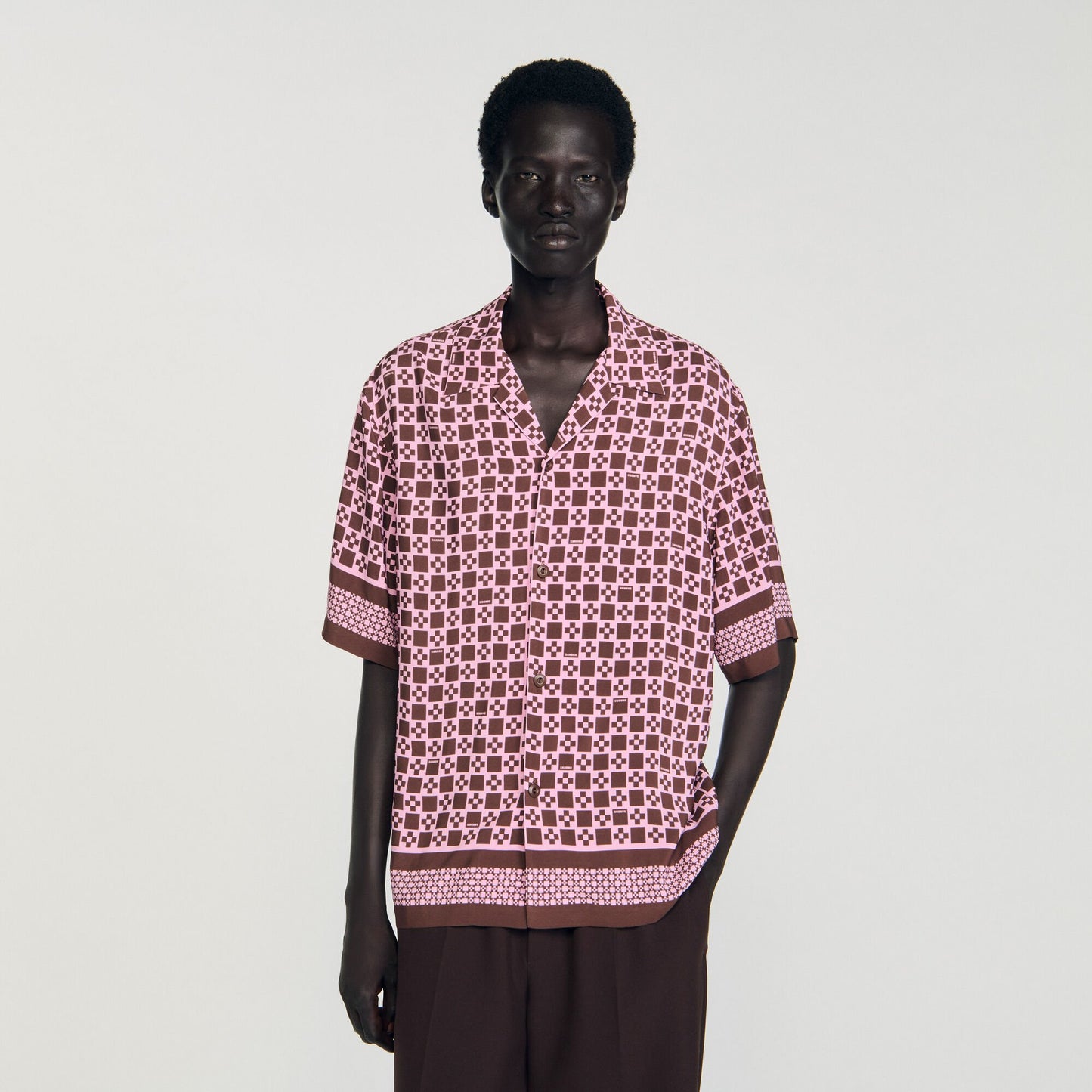 Sandro Square Cross motif flowing shirt Baby Pink