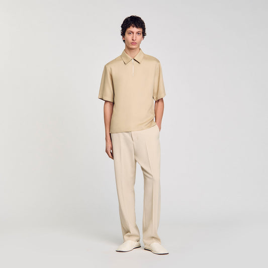 Sandro Zip-neck polo shirt Sand.