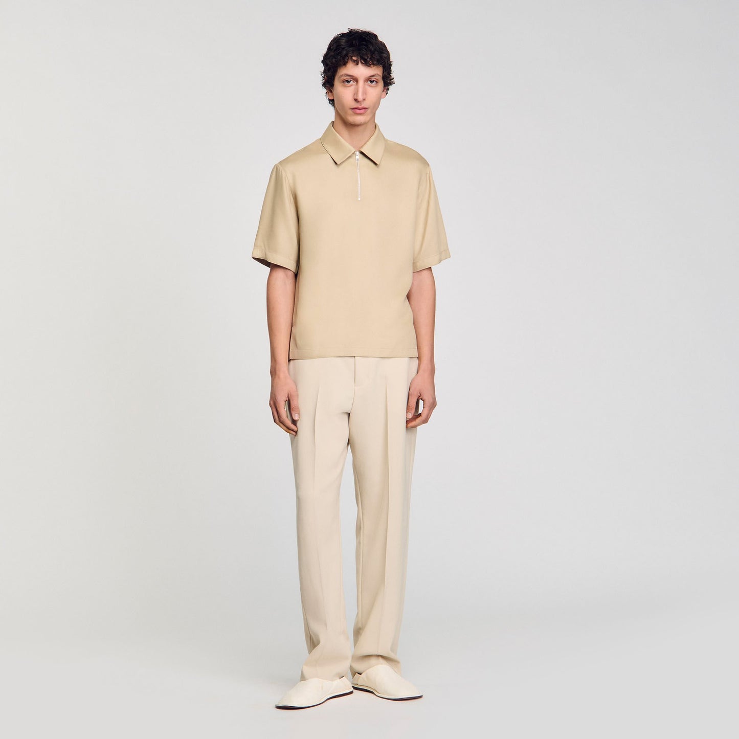 Sandro Zip-neck polo shirt Sand.