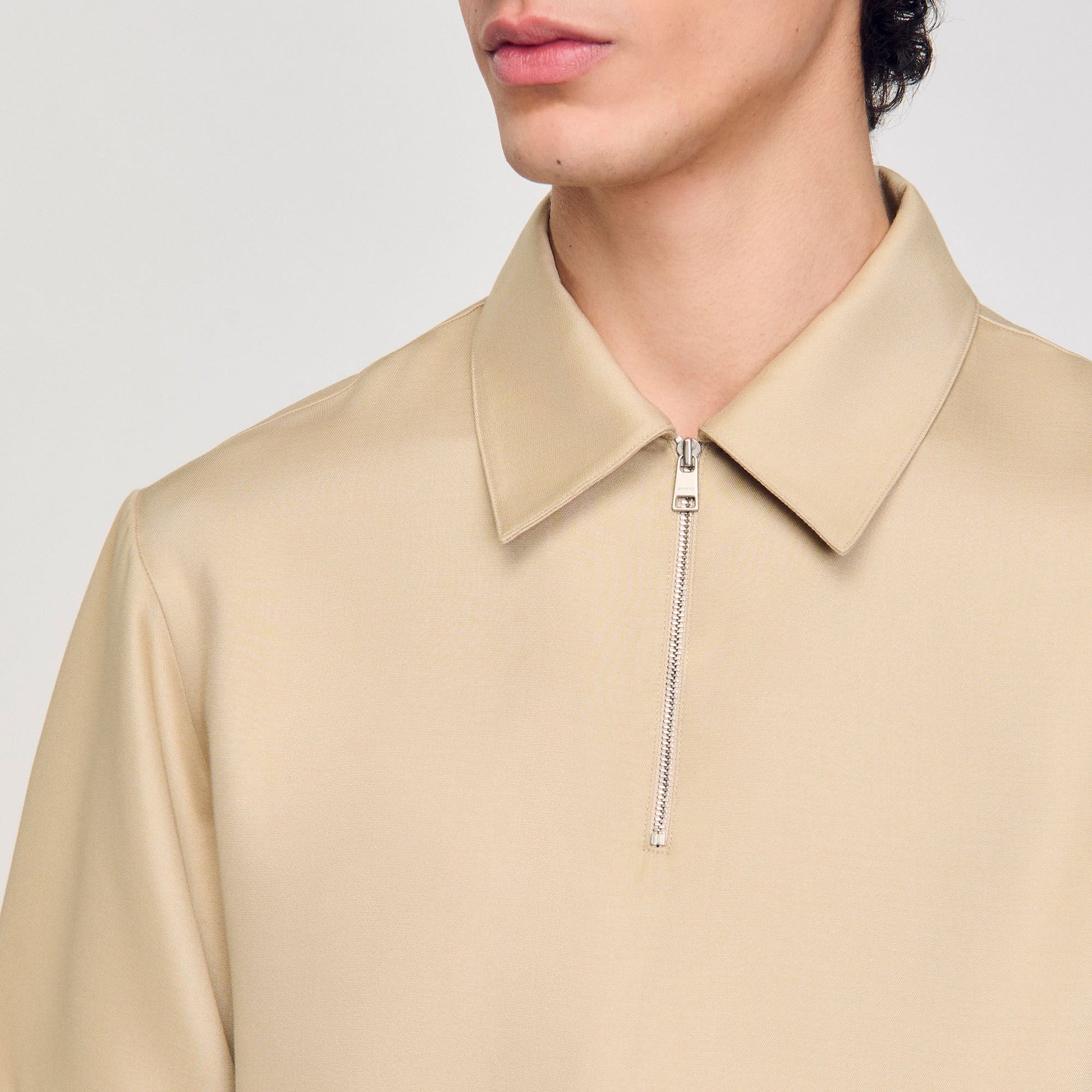 Sandro Zip-neck polo shirt Sand.