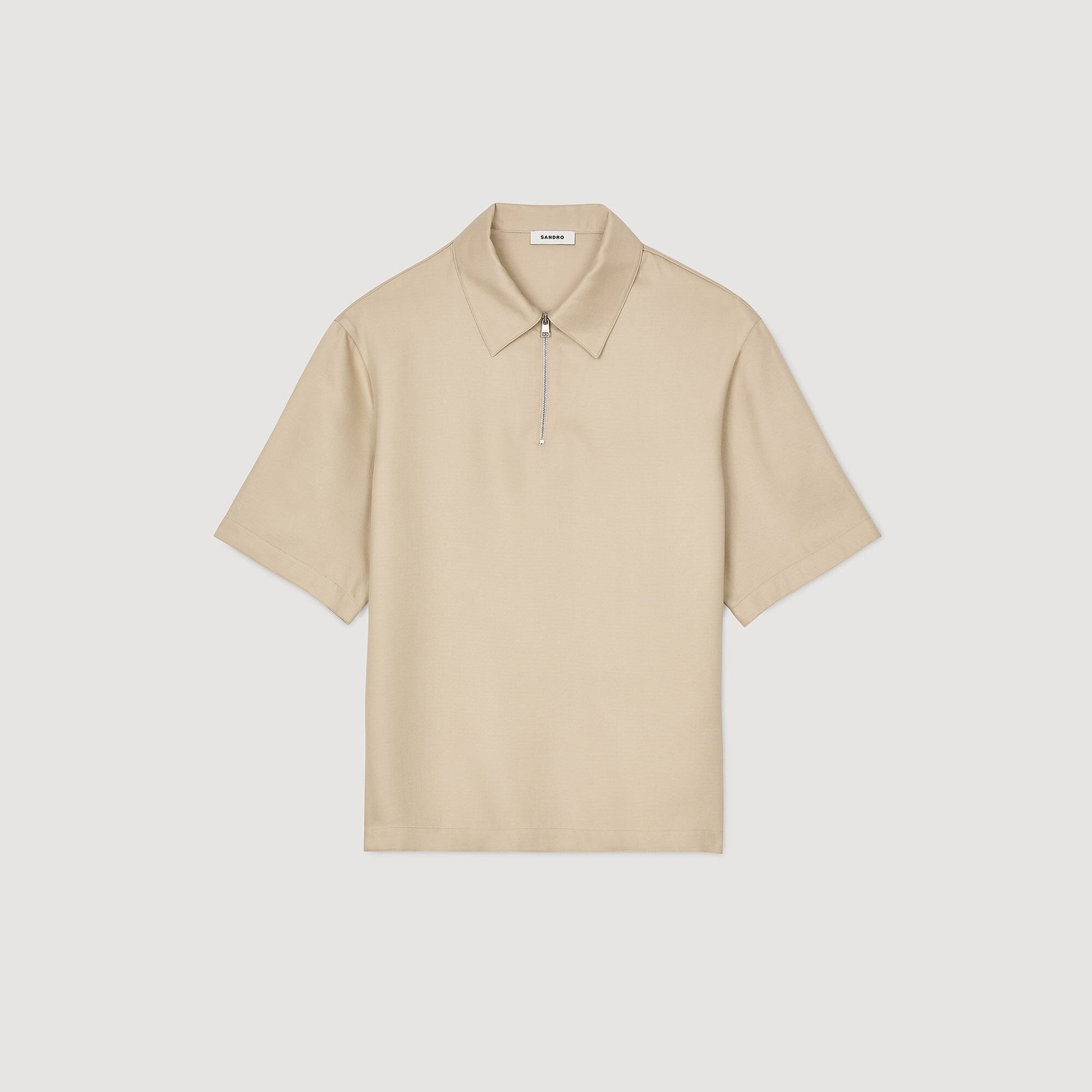 Sandro Zip-neck polo shirt Sand.
