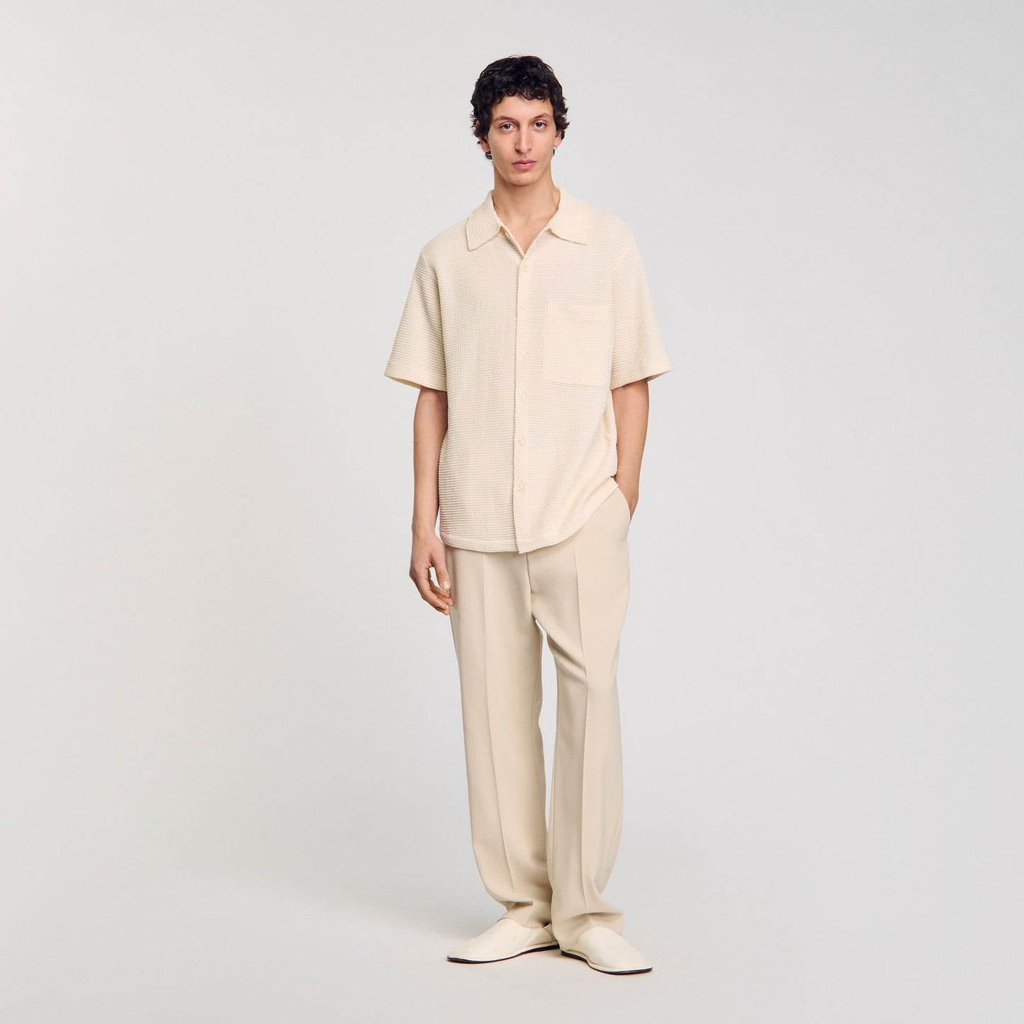 Sandro Waffled shirt Ivory.