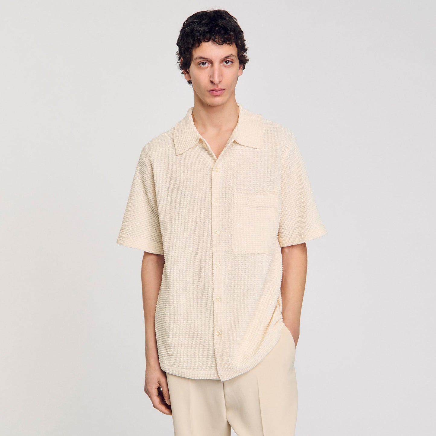 Sandro Waffled shirt Ivory.