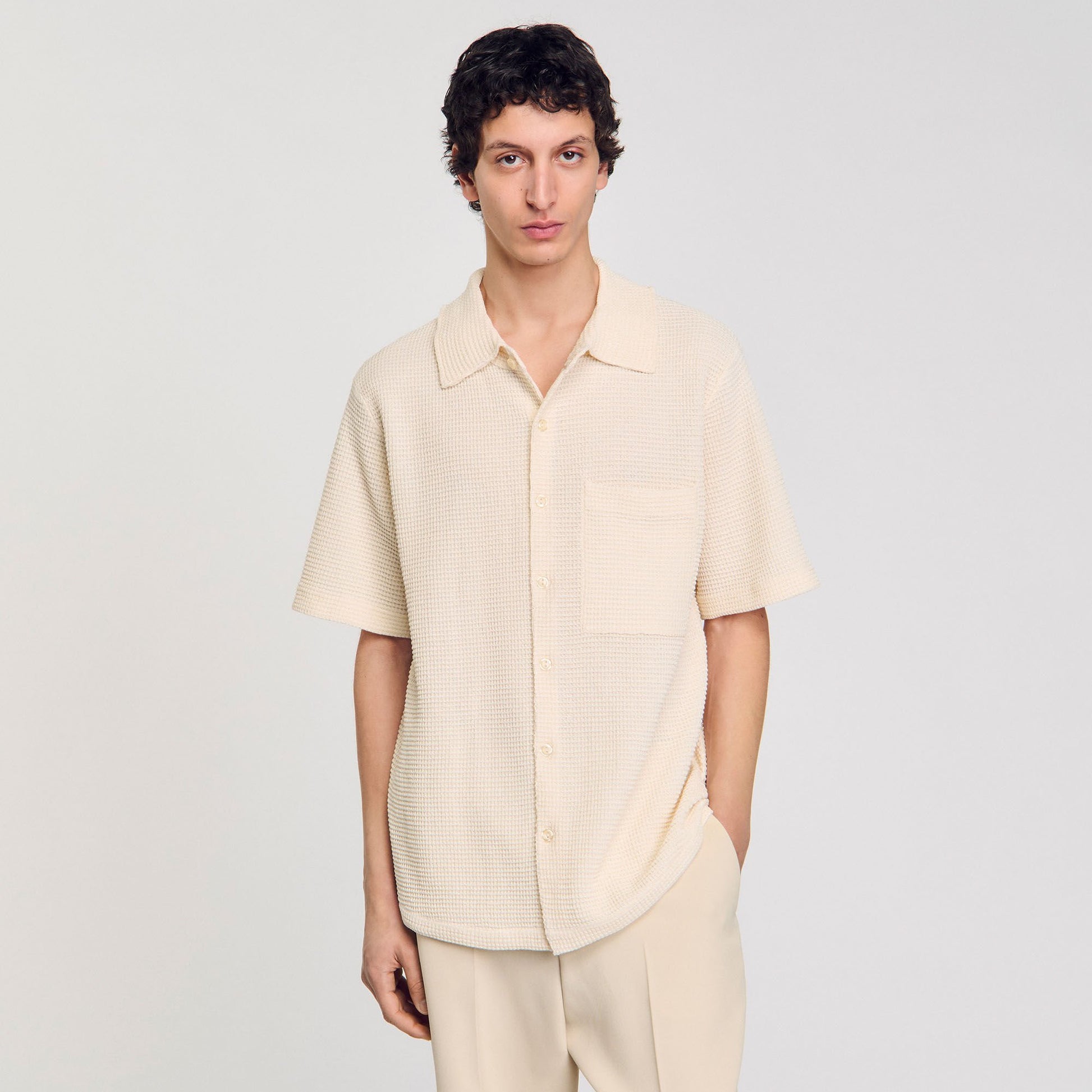 Sandro Waffled shirt Ivory.