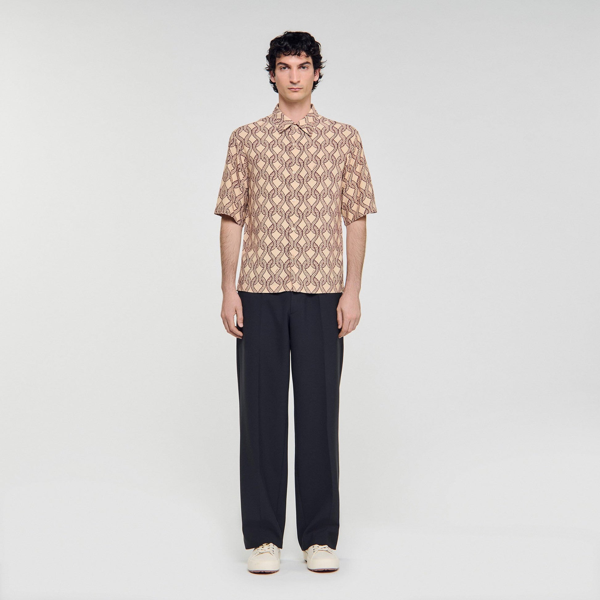 Sandro Loose-fit rope print shirt Butter Cream