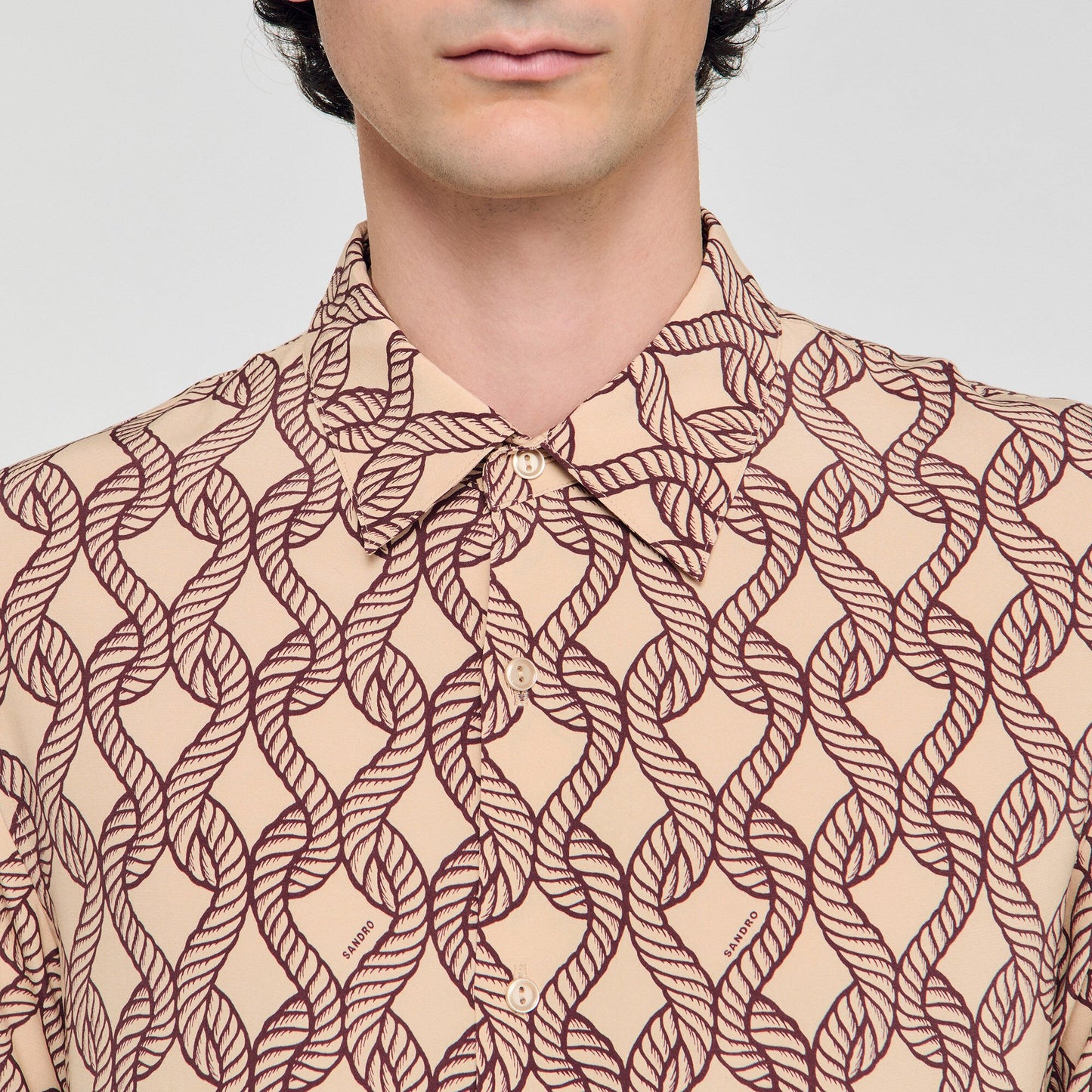 Sandro Loose-fit rope print shirt Butter Cream