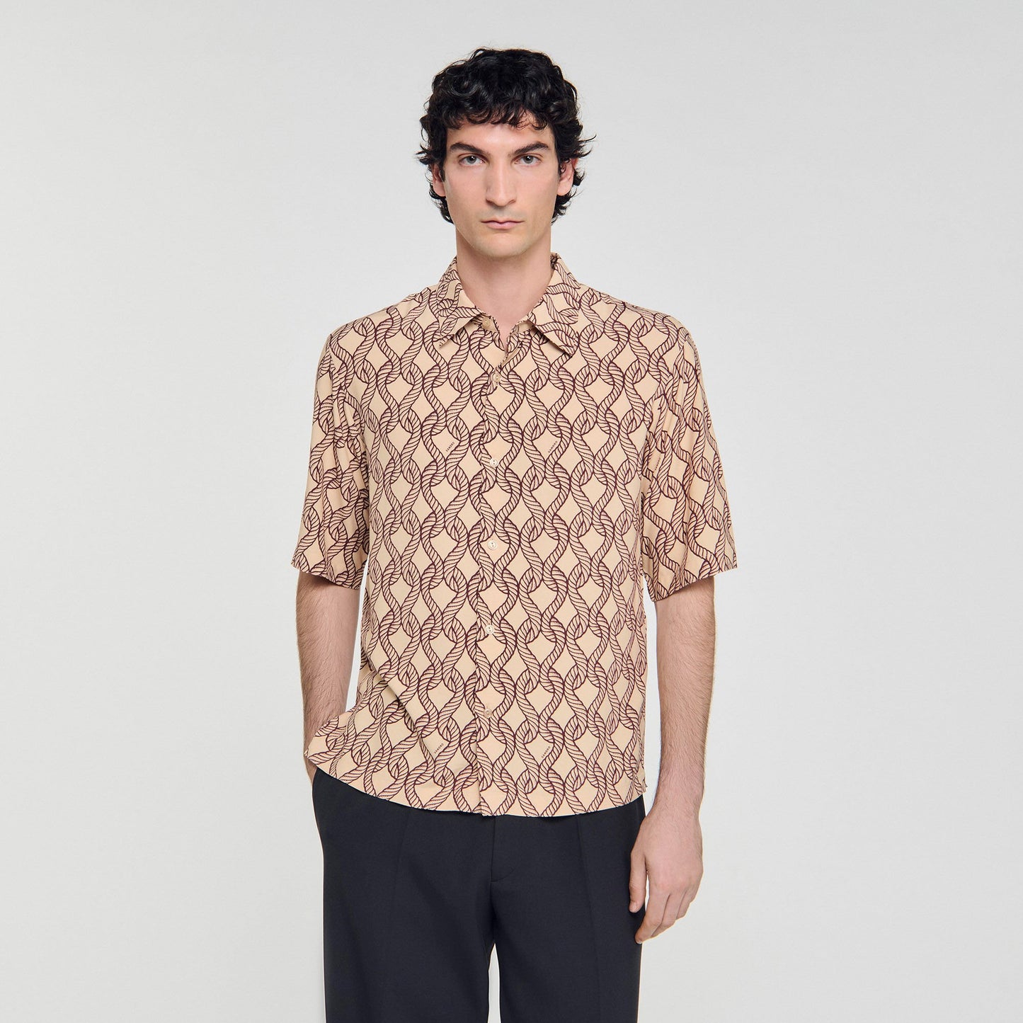 Sandro Loose-fit rope print shirt Butter Cream