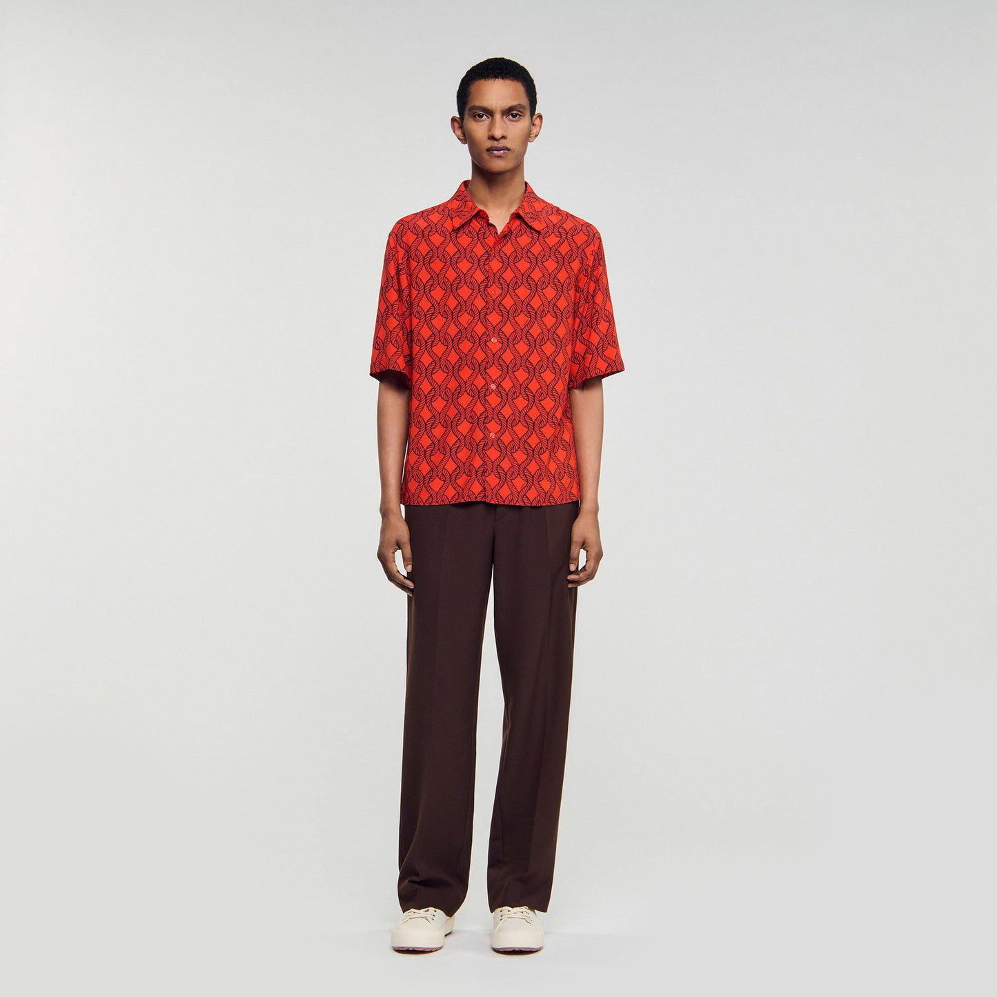 Sandro Loose-fit rope print shirt Blood Orange