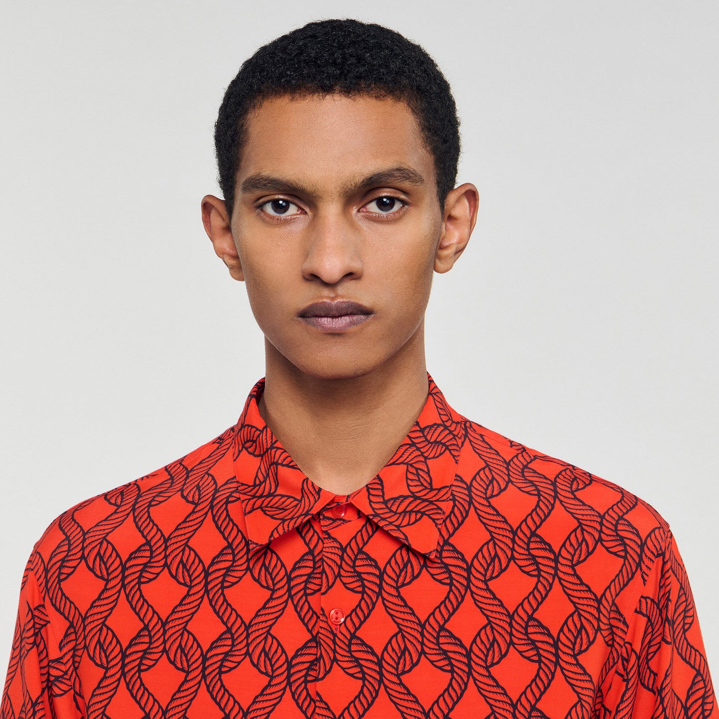 Sandro Loose-fit rope print shirt Blood Orange
