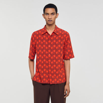 Sandro Loose-fit rope print shirt Blood Orange