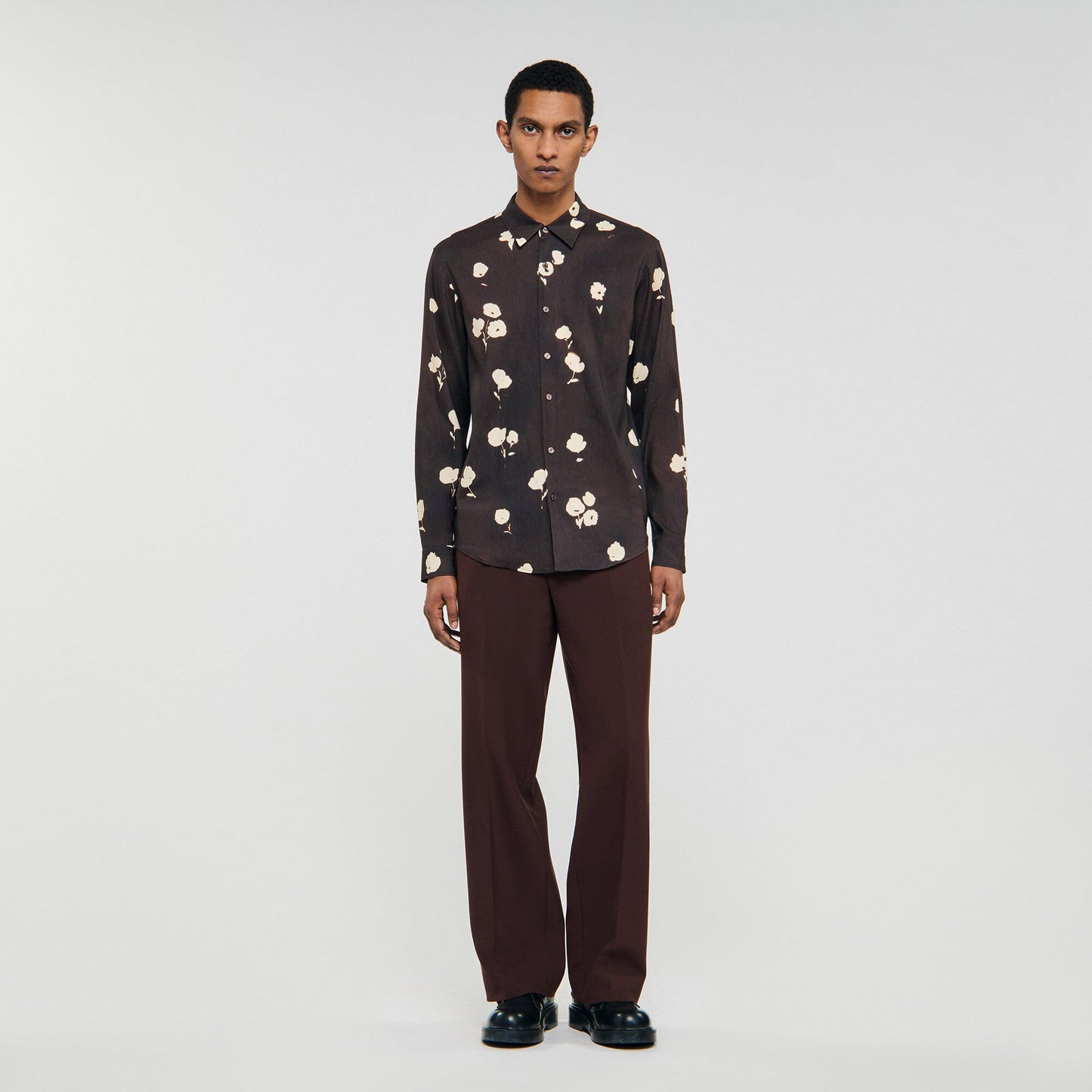 Sandro Floral print linen shirt Chocolate