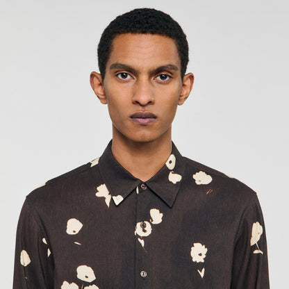 Sandro Floral print linen shirt Chocolate
