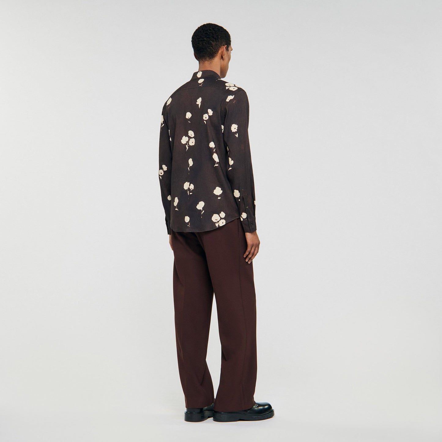 Sandro Floral print linen shirt Chocolate