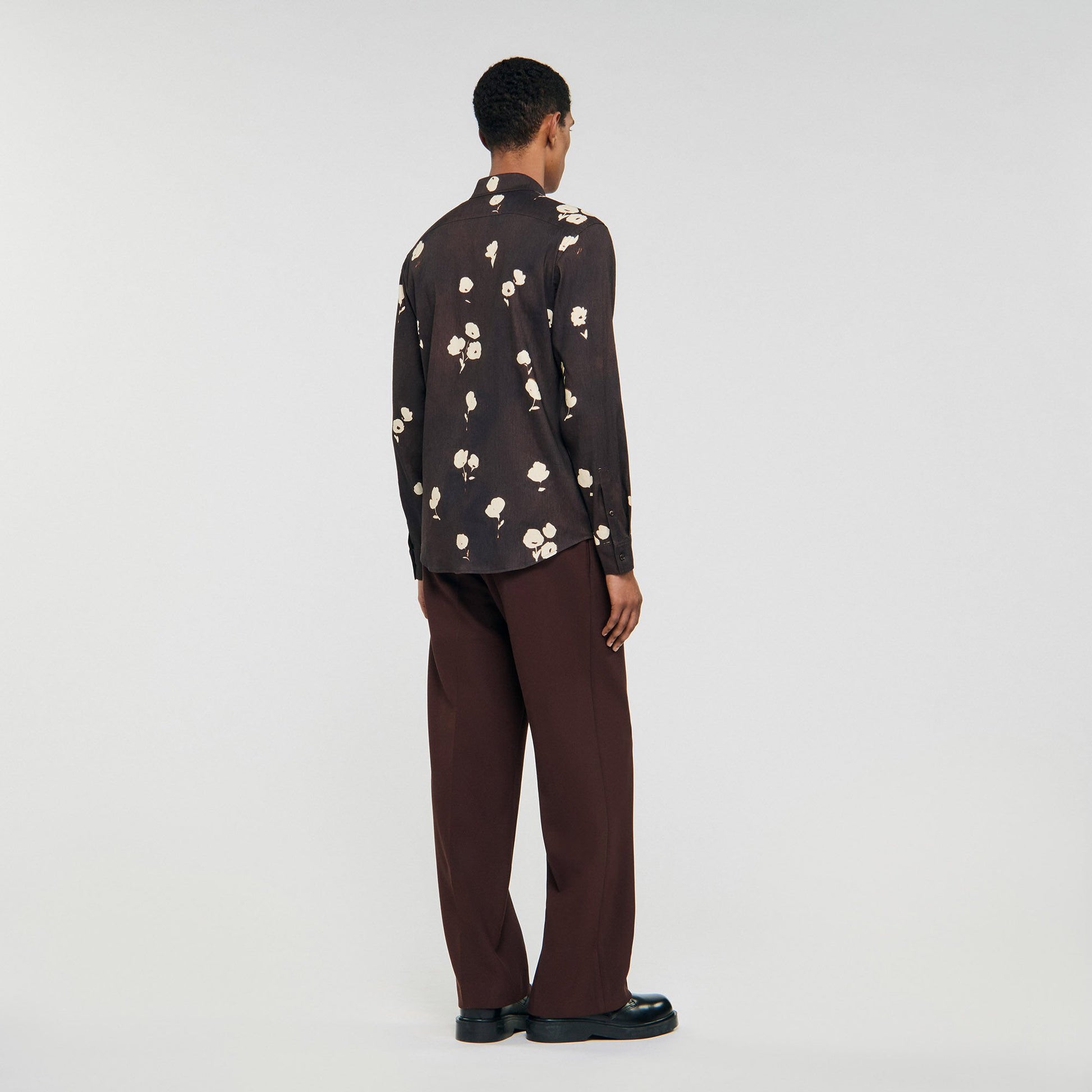 Sandro Floral print linen shirt Chocolate