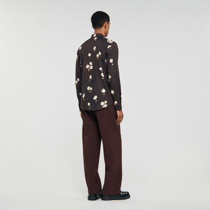 Sandro Floral print linen shirt Chocolate