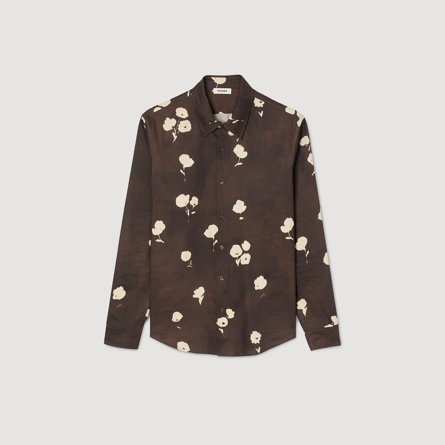 Sandro Floral print linen shirt Chocolate