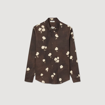 Sandro Floral print linen shirt Chocolate