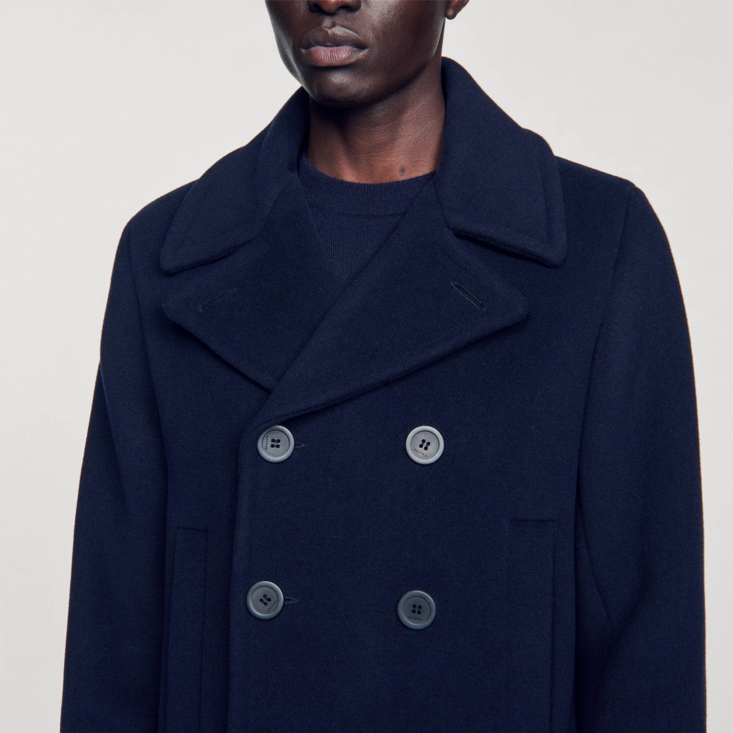 Sandro Wool pea coat Navy Blue