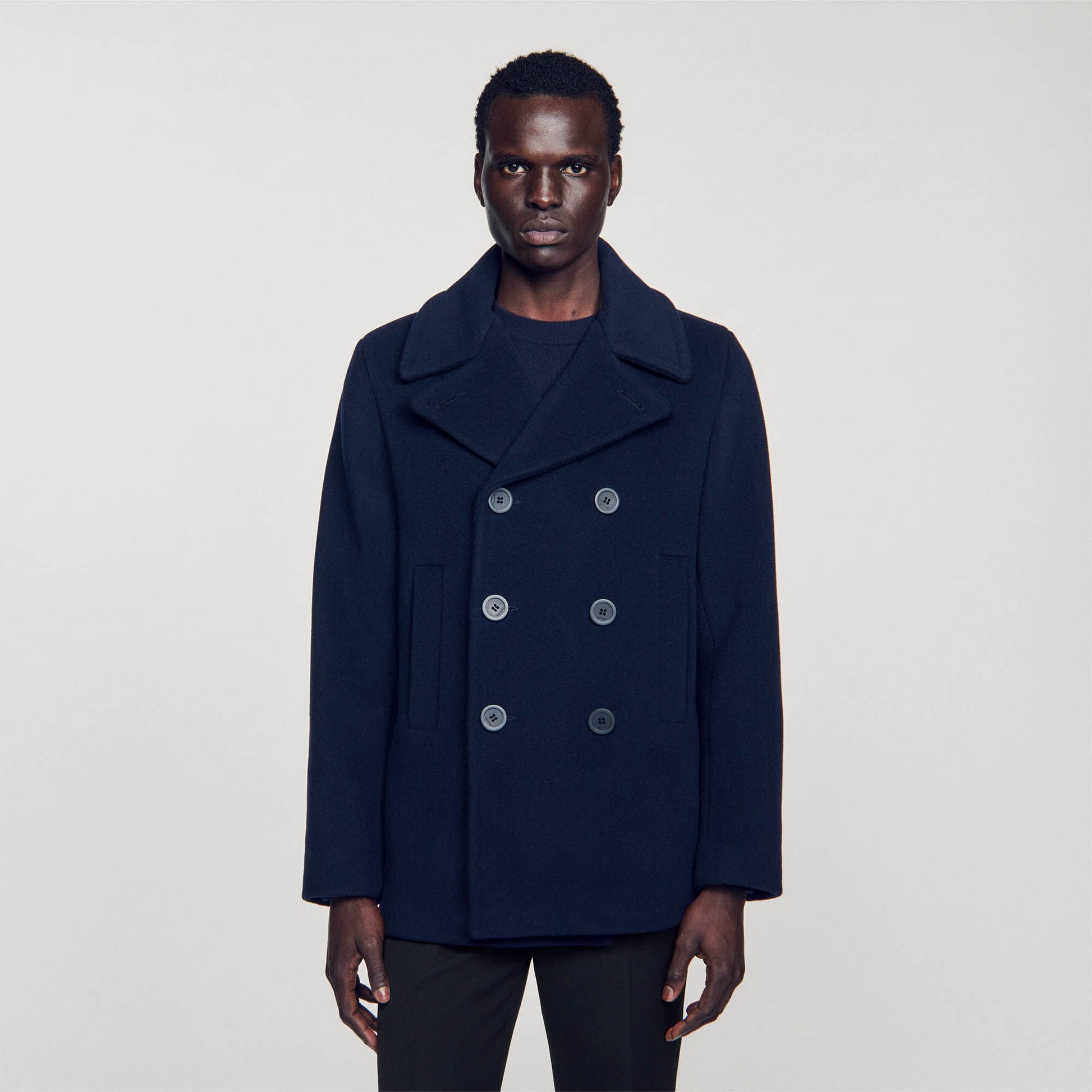 Sandro Wool pea coat Navy Blue