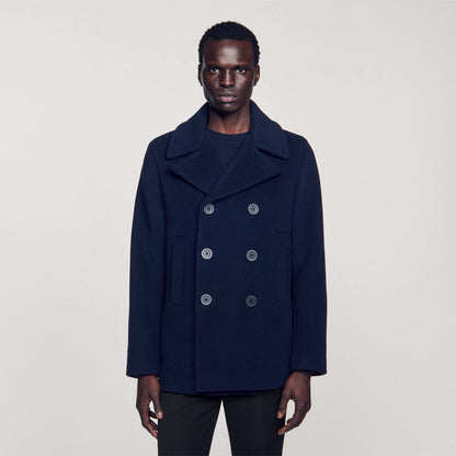 Sandro Wool pea coat Navy Blue