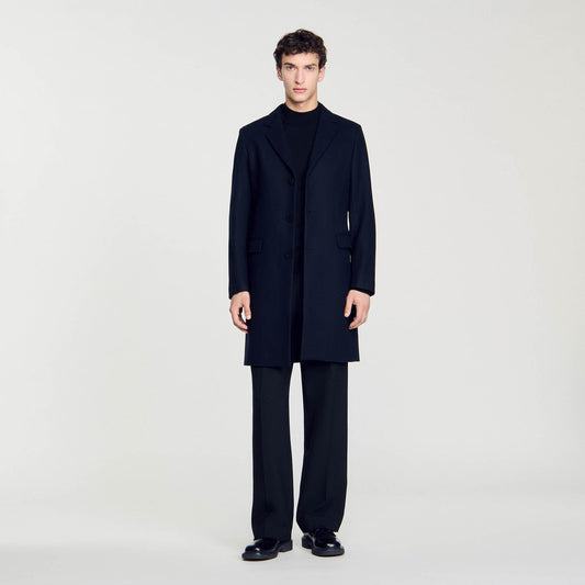 Sandro Wool broadcloth coat Navy Blue