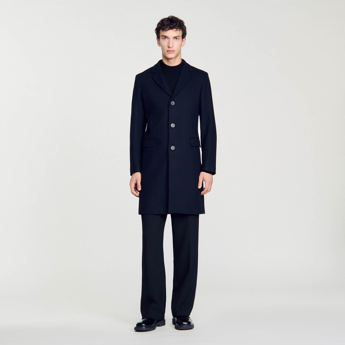 Sandro Wool broadcloth coat Navy Blue