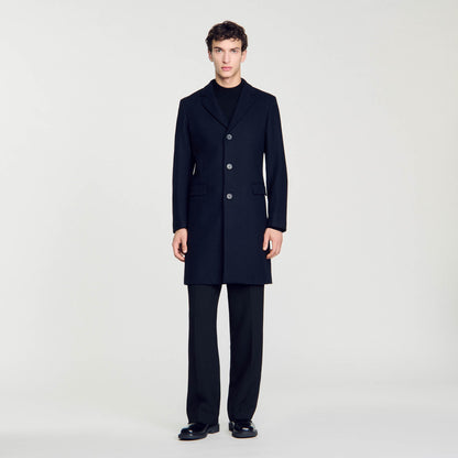 Sandro Wool broadcloth coat Navy Blue