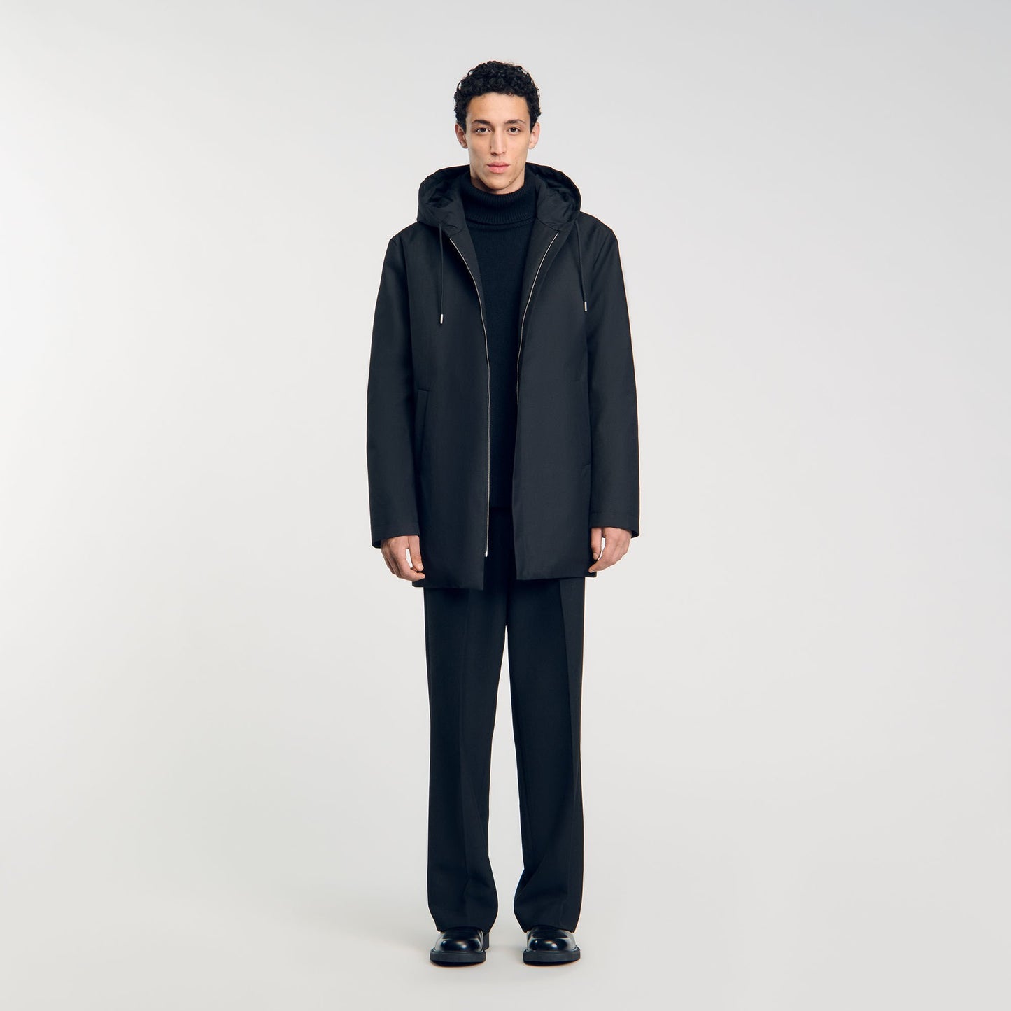 Sandro Hooded parka with zip Black