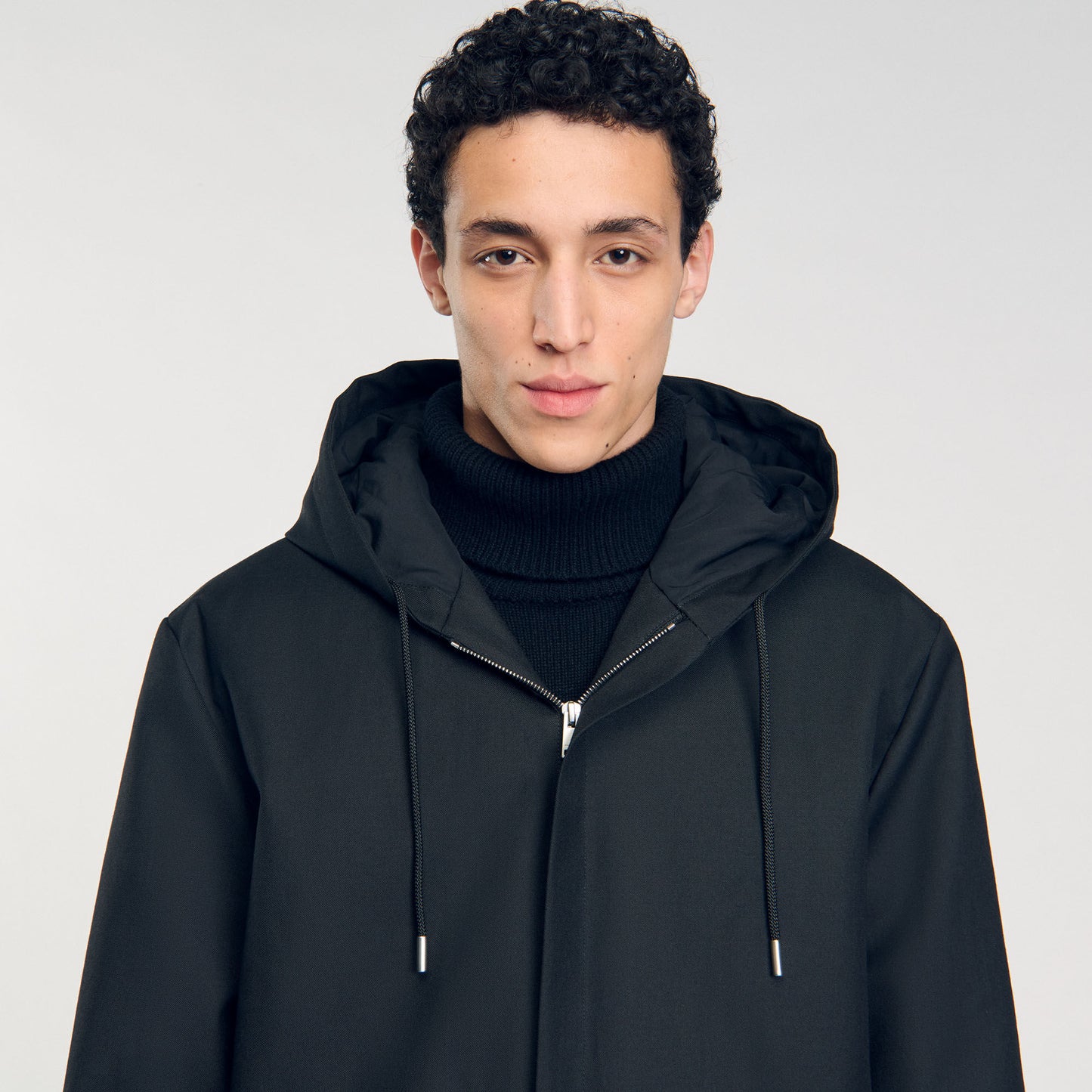 Sandro Hooded parka with zip Black