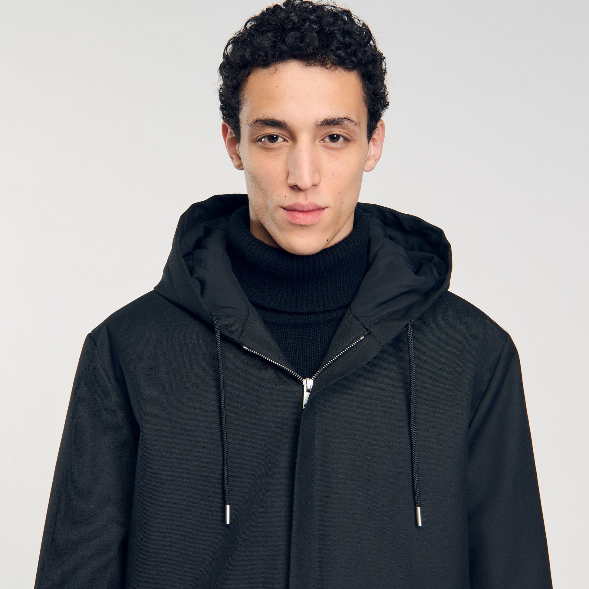 Sandro Hooded parka with zip Black