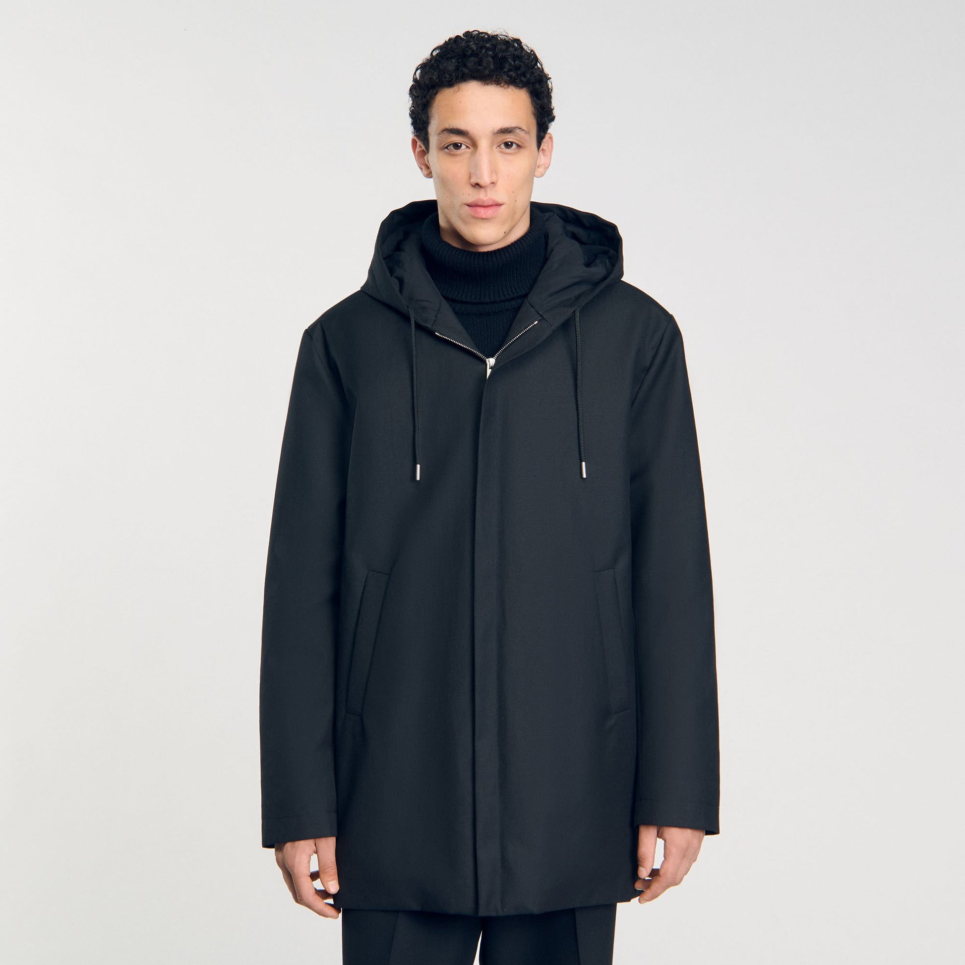 Sandro Hooded parka with zip Black