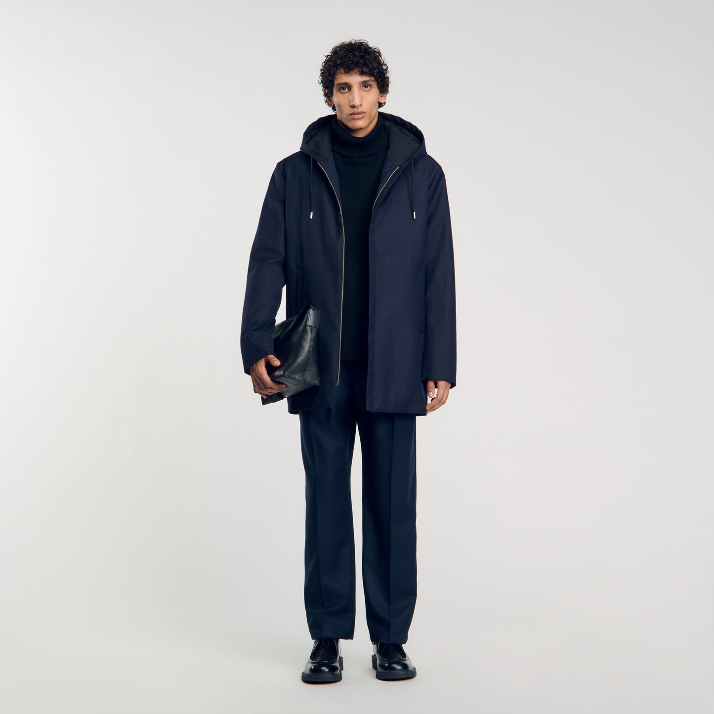 Sandro Hooded parka with zip Navy Blue