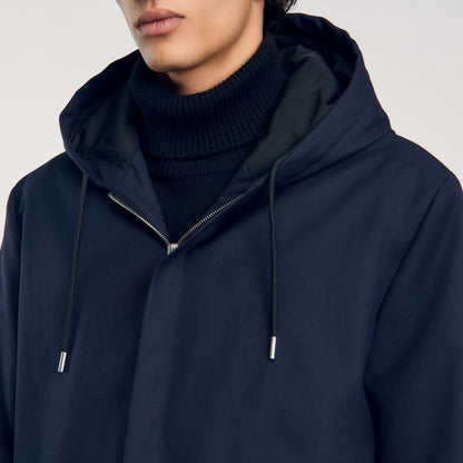 Sandro Hooded parka with zip Navy Blue
