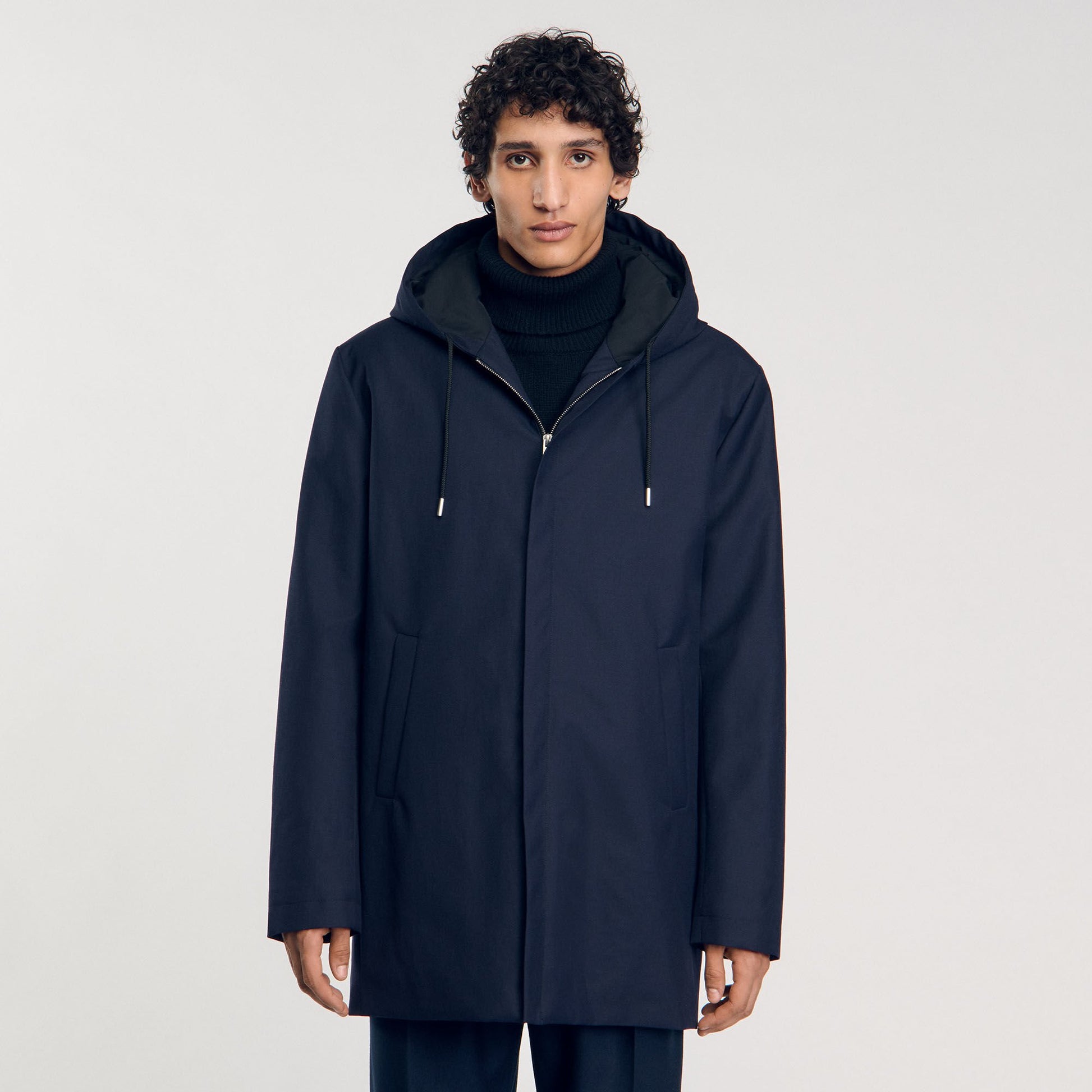 Sandro Hooded parka with zip Navy Blue