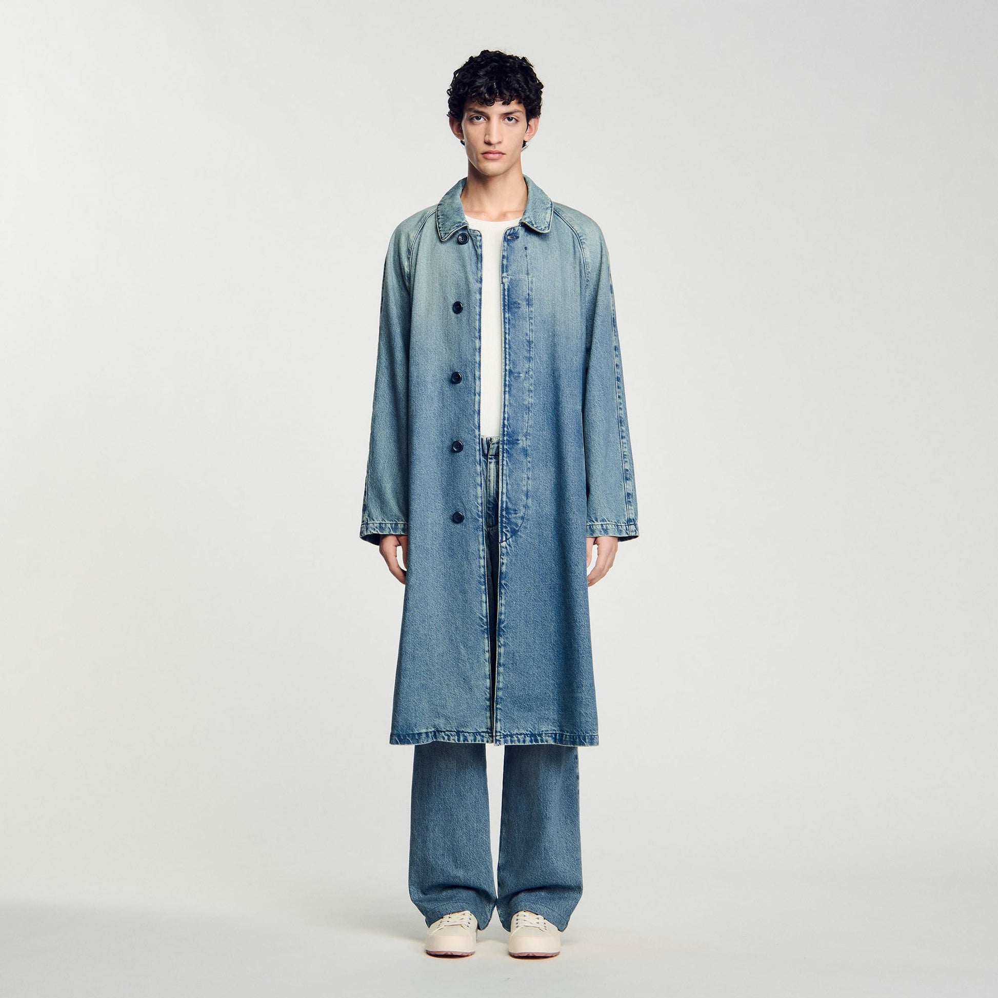 Sandro Long faded denim coat Blue Vintage - Denim