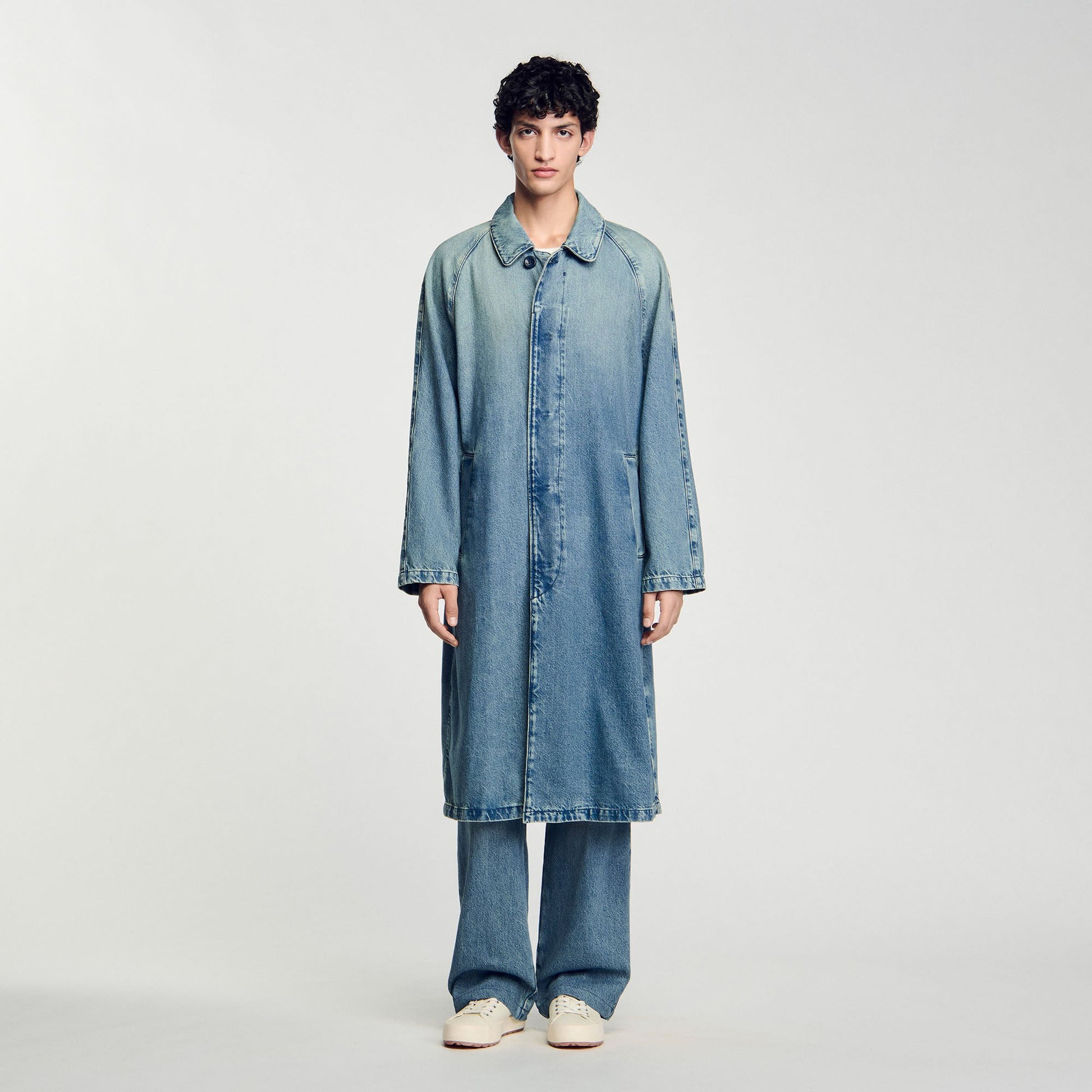 Sandro Long faded denim coat Blue Vintage - Denim