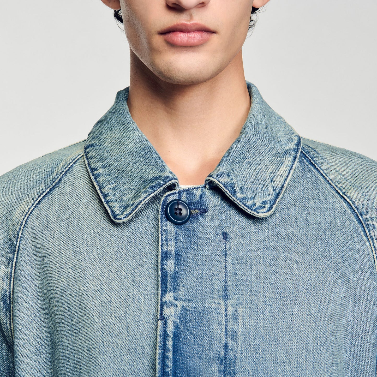 Sandro Long faded denim coat Blue Vintage - Denim