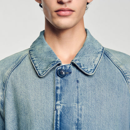 Sandro Long faded denim coat Blue Vintage - Denim