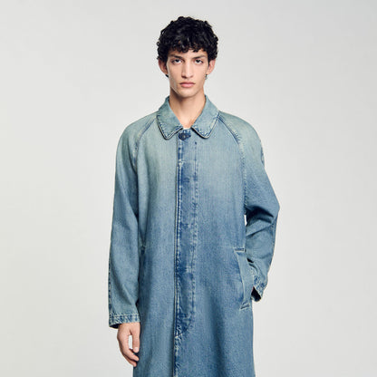 Sandro Long faded denim coat Blue Vintage - Denim