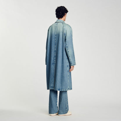 Sandro Long faded denim coat Blue Vintage - Denim