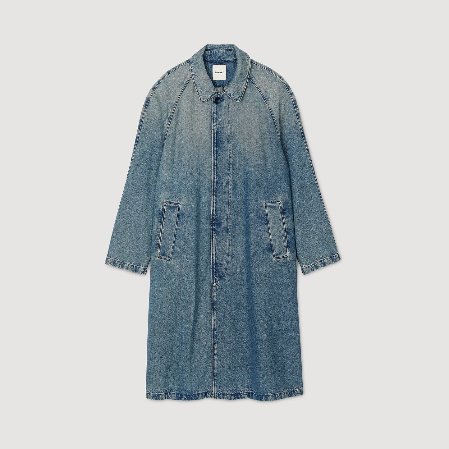 Sandro Long faded denim coat Blue Vintage - Denim