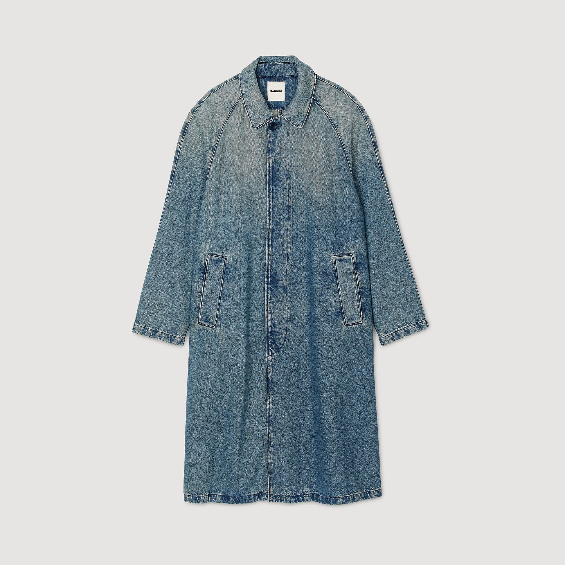 Sandro Long faded denim coat Blue Vintage - Denim