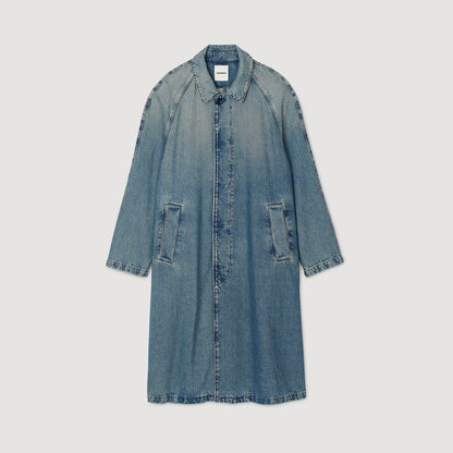 Sandro Long faded denim coat Blue Vintage - Denim