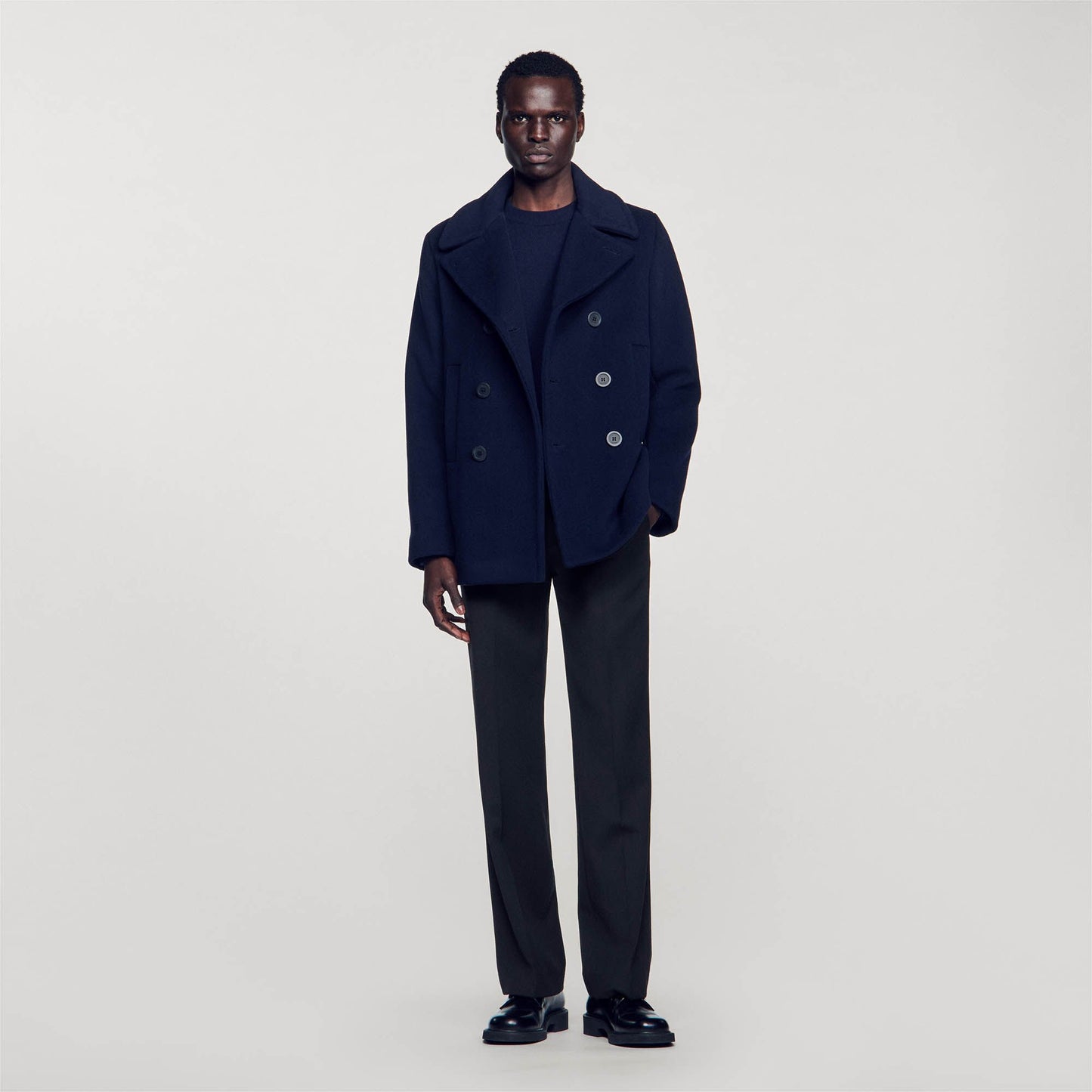 Sandro Straight-fit wool-blend coat Navy Blue