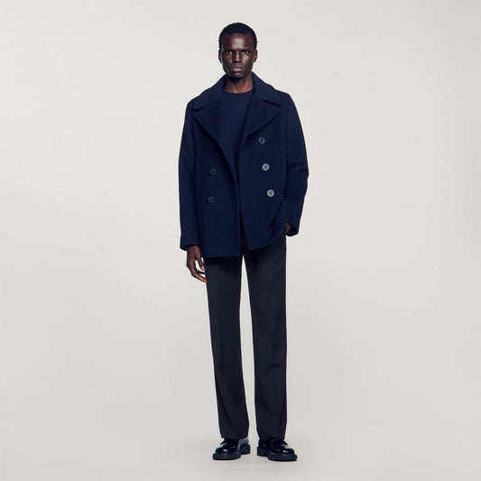 Sandro Straight-fit wool-blend coat Navy Blue