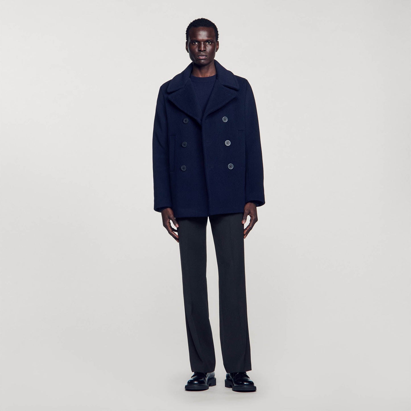 Sandro Straight-fit wool-blend coat Navy Blue