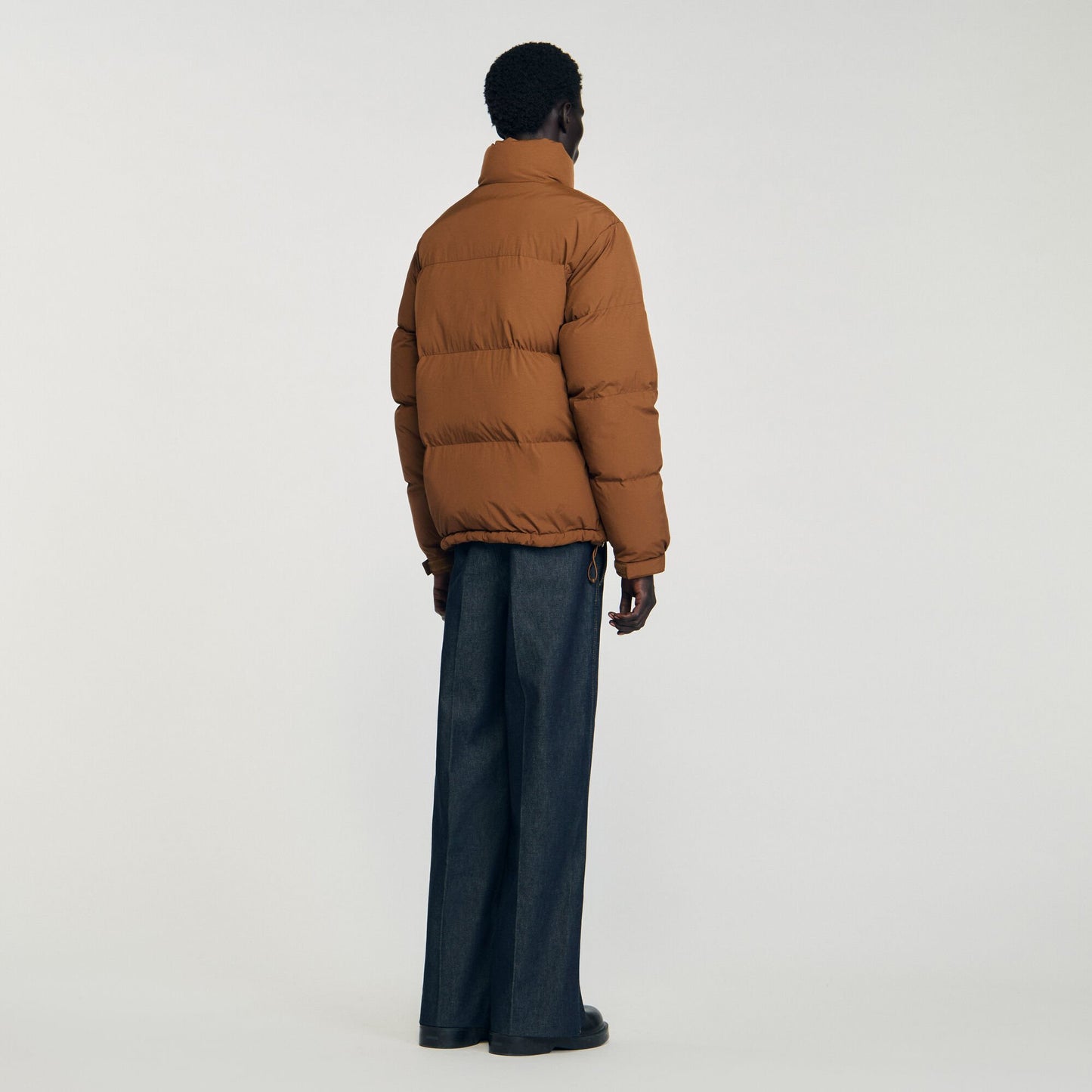 Sandro Hooded puffer with high collar Cognac