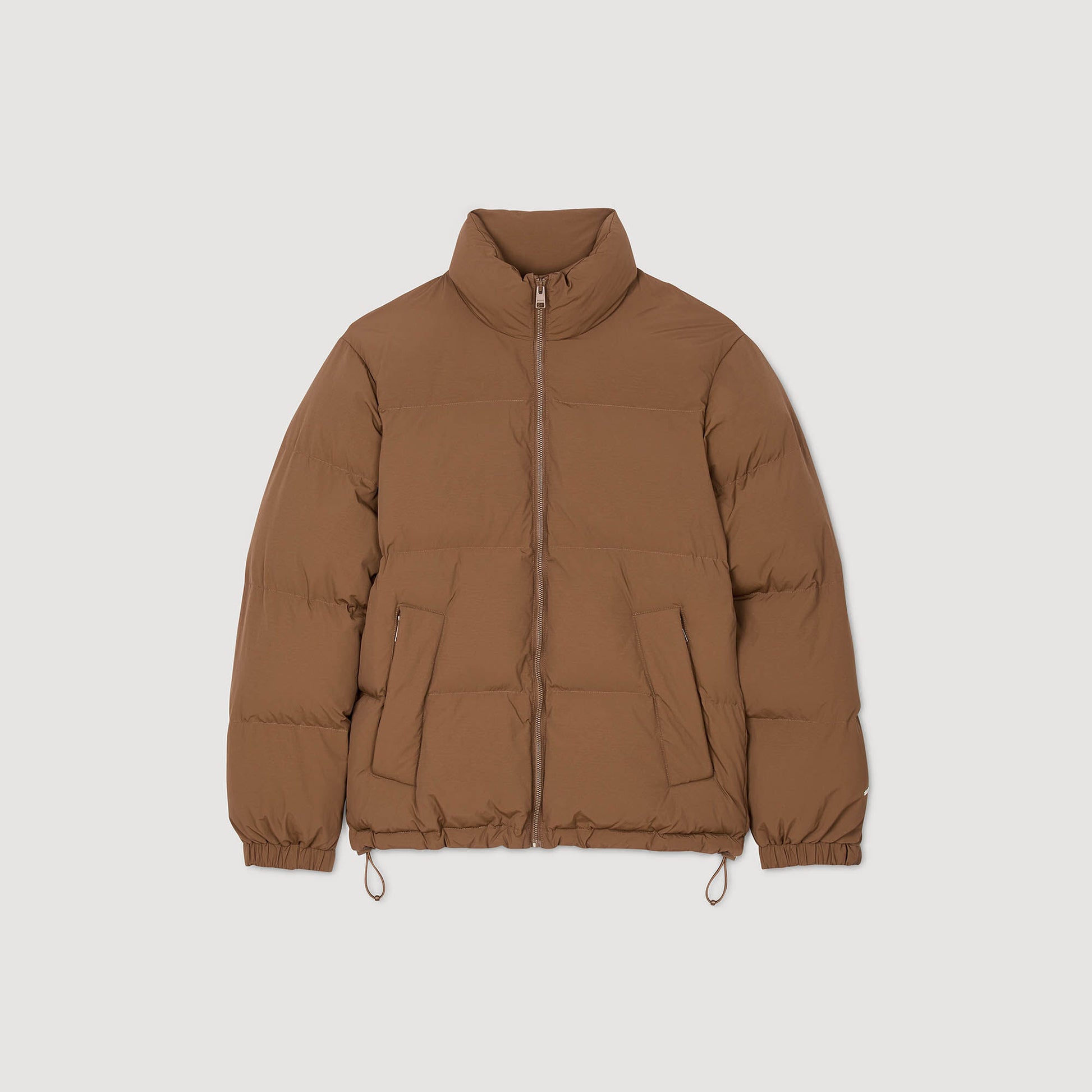 Sandro Hooded puffer with high collar Cognac