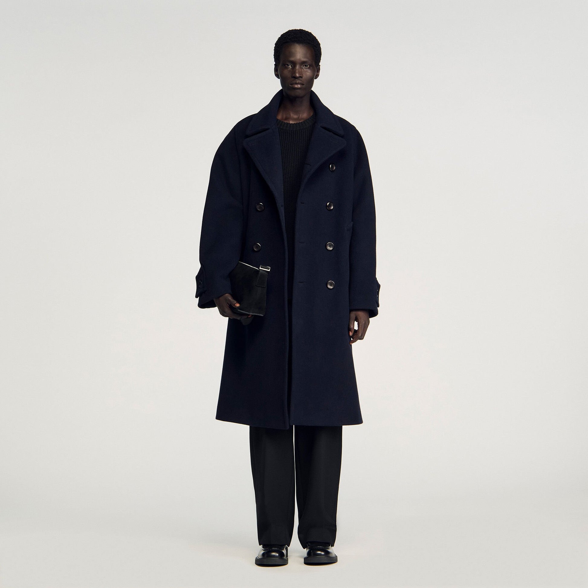 Sandro Double-breasted wool coat Navy Blue