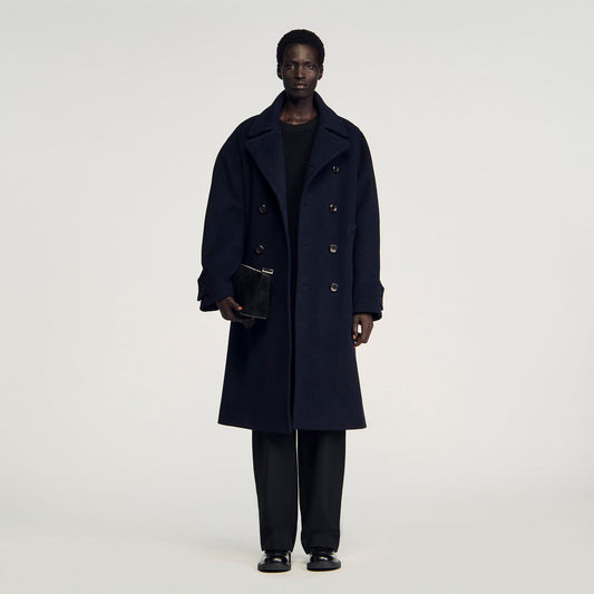 Sandro Double-breasted wool coat Navy Blue
